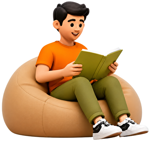 Student reading on beanbag